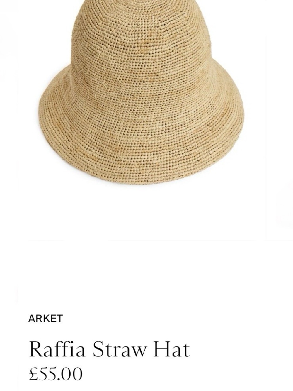 New Arket Raffia Straw Woven Sun Hat Cloche XS/S  Packable Foldable